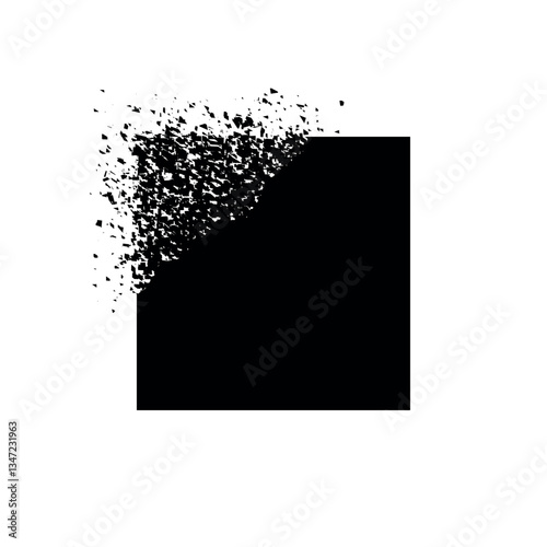 Abstract Disintegrating Black Square on White Background