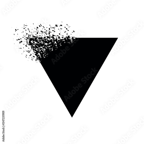 Abstract Disintegrating Black Triangle on White Background