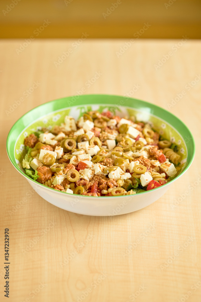 Mediterranean pasta salad with feta cheese and olives Mediterranean pasta salad with feta cheese and olives