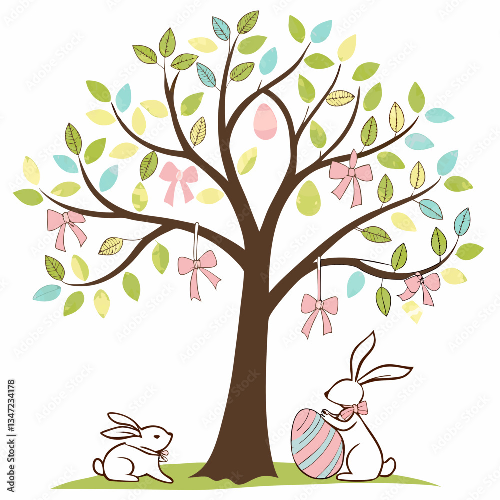 Fototapeta premium easter eggs. easter holiday. easter bunny under the tree