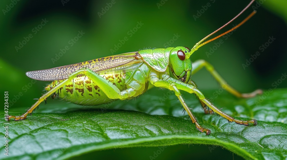 Vibrant green katydid perched on a leaf Vibrant green katydid perched on a leaf