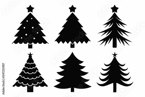 Christmas tree icon set silhouette vector bundle
