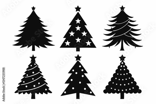 Christmas tree icon set silhouette vector bundle