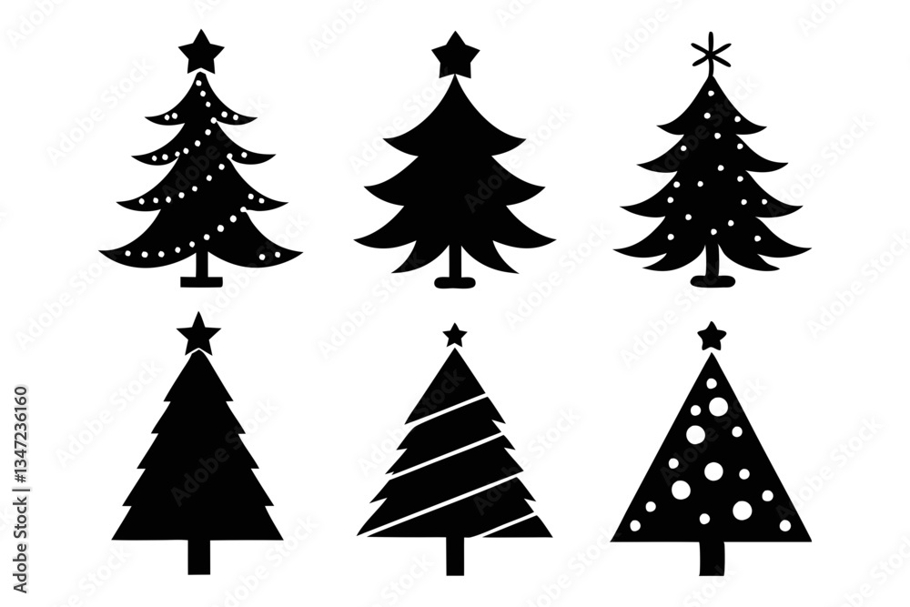 Christmas tree icon set silhouette vector bundle Christmas tree icon set silhouette vector bundle