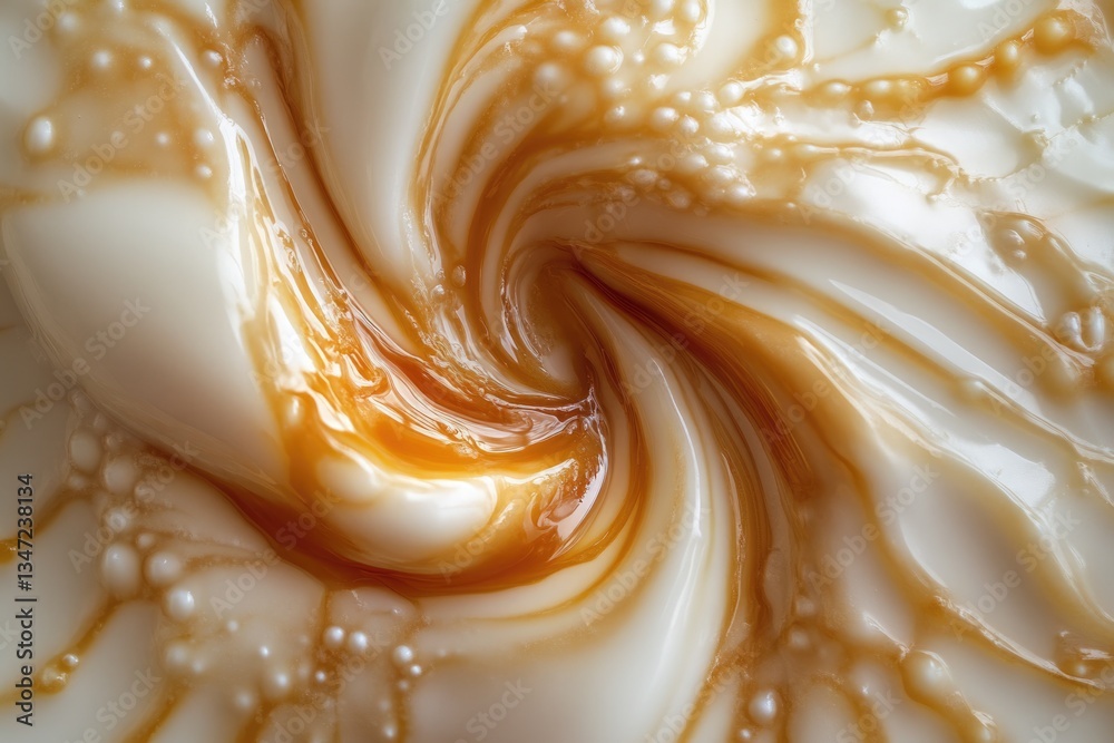 Swirling cream and caramel blend, creating a visually appealing texture. Swirling cream and caramel blend, creating a visually appealing texture.