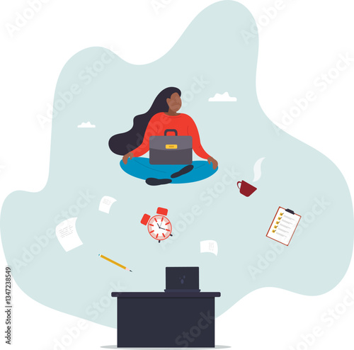 Employee wellbeing or wellness, comfortable to work, project management or relax workplace, balance or productivity concept,character for design