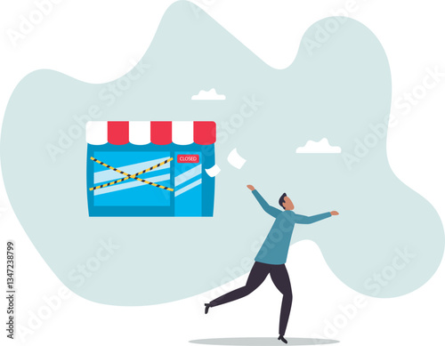 Close business, decision to stop operate company, office closing down out of business, store, end business signboard problem or recession.character for design
