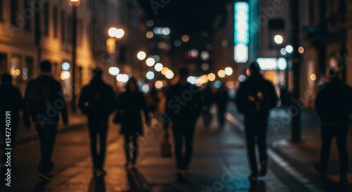 Wallpaper Mural Blurred pedestrians walking on a city street at night with streetlights and neon signs showing Torontodigital.ca