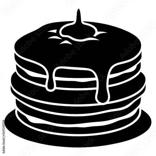 A stack of pancakes with syrup dripping silhouette vector illustration 