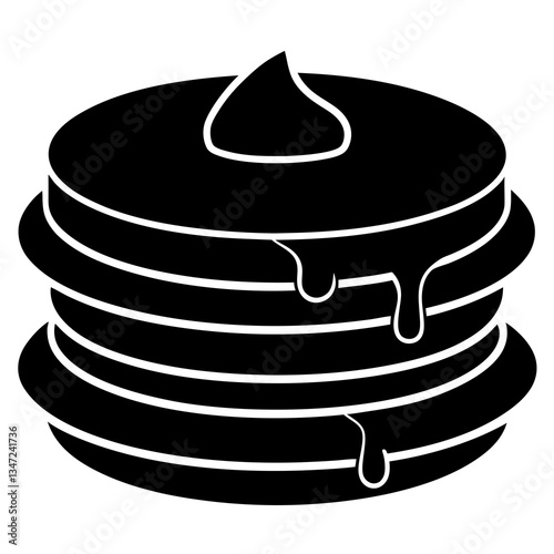 A stack of pancakes with syrup dripping silhouette vector illustration 