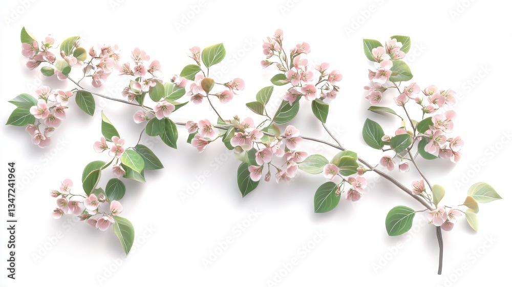 Pink Flower Vine on White Background Soft Lighting