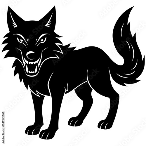 A wolf with a toothy grin silhouette vector illustration 