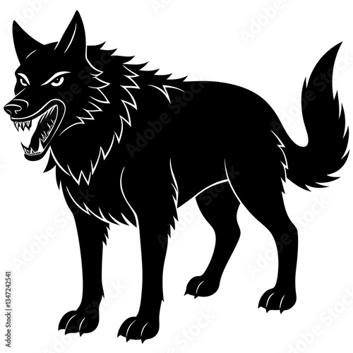 A wolf with a toothy grin silhouette vector illustration 