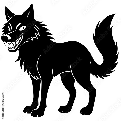 A wolf with a toothy grin silhouette vector illustration 