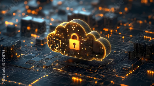 Obraz na płótnie Cloud Lock with Keyhole on Circuit Board w salonie