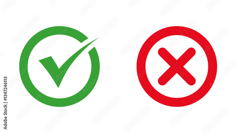 green check mark and red cross mark icon set, circle and square.Correct vote choice and rejection isolated symbol. green check mark and red cross mark icon set, circle and square.Correct vote choice and rejection isolated symbol.