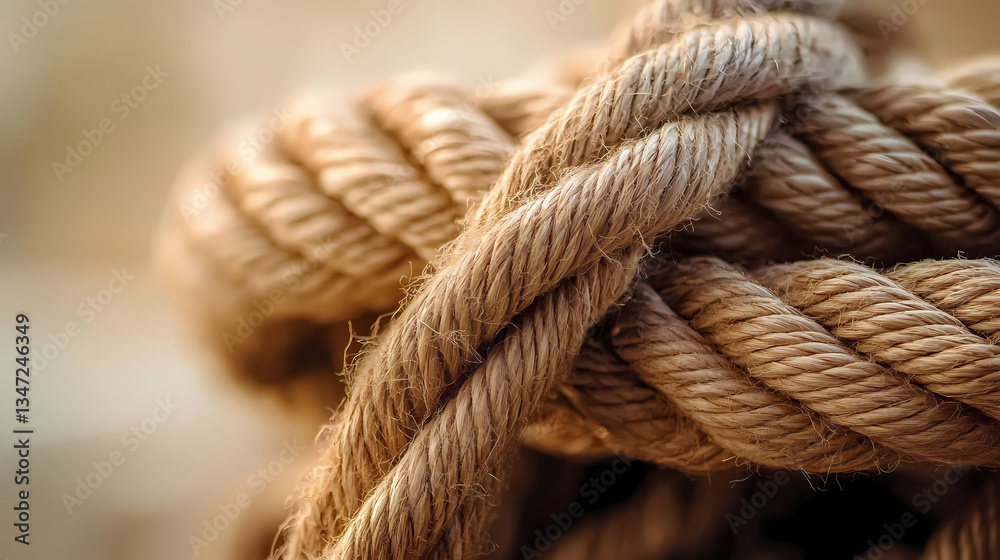 Brown Rope Tightly Wound on Beige Background
