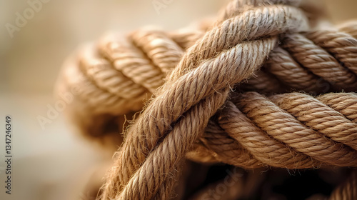 Obraz na płótnie Brown Rope Tightly Wound on Beige Background w salonie