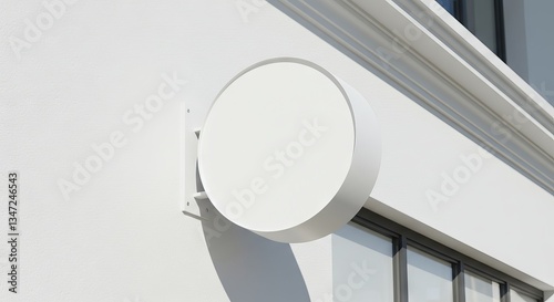 Round mock up sign on white building wall 