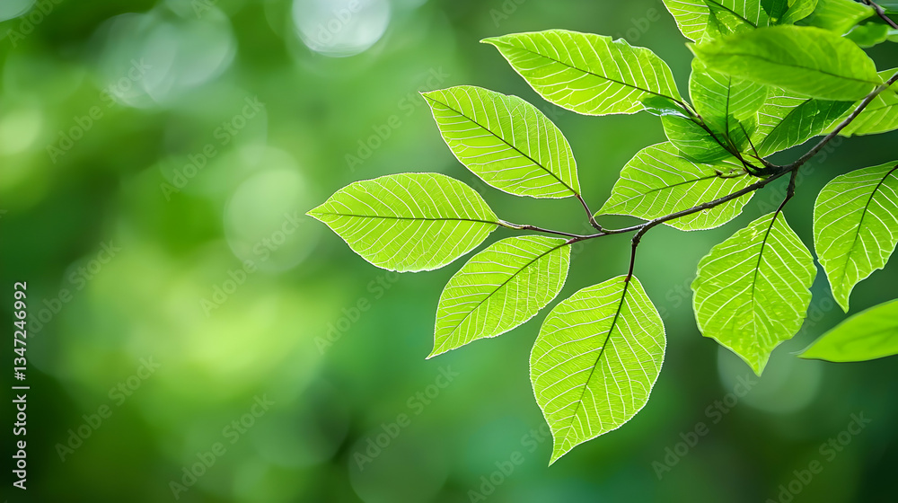 Close Up Of Green Leaves On Branch With Blurred Background And Sunlight Highlighting Natural Growth Close Up Of Green Leaves On Branch With Blurred Background And Sunlight Highlighting Natural Growth