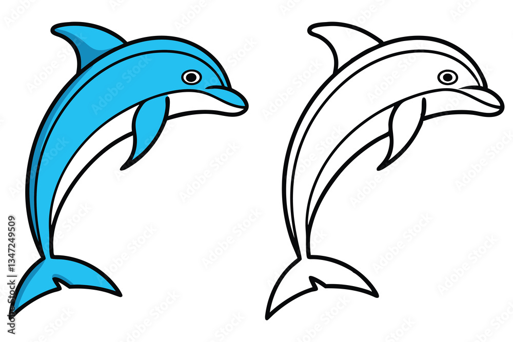 Naklejka premium A playful blue dolphin leaping joyfully ocean mammal marine animal aquatic creature sea creature wildlife coloring page illustration
