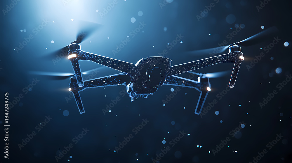 Drone Flying in the Night Sky