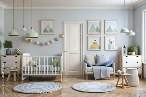 Mockup posters in child room interior Scandinavian style children room with cozy and stylish decor
