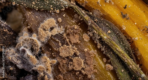 Closeup of moldy organic matter showing decomposition process