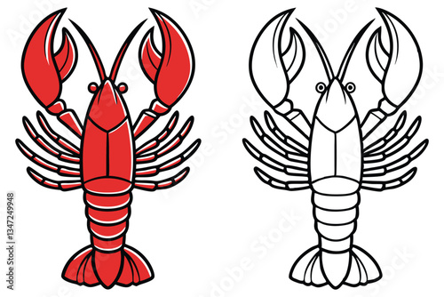 A vibrant illustration of a red lobster and its black and white counterpart a detailed drawing showing the crustaceans anatomy