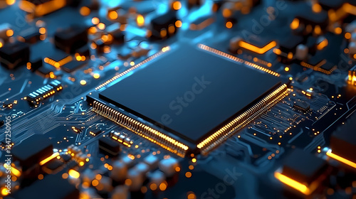 Obraz na płótnie Macro Shot of Circuit Board with Black Chip w salonie