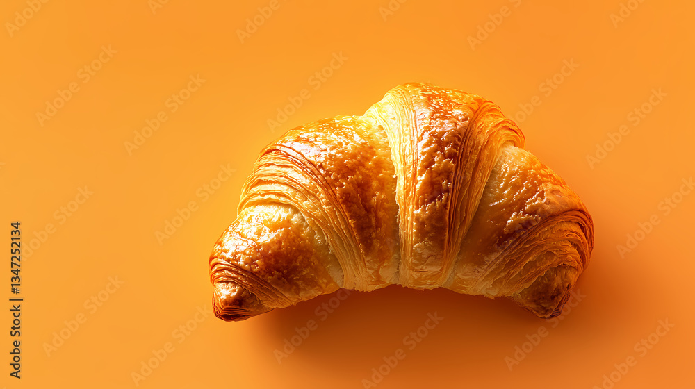Golden Croissant on Orange Background