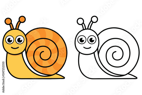Adorable Cartoon Snail Illustration Coloring Page for Kids Featuring a Cute Snail with Big Eyes and Spiral Shell