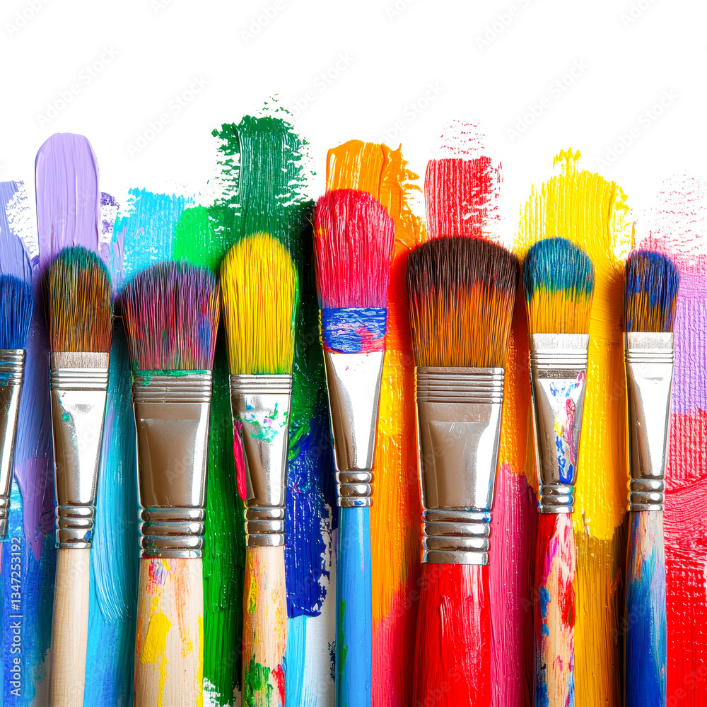 Fototapeta premium Colorful paintbrushes and vibrant paints creating artistic masterpieces