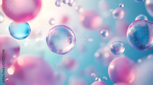 Obraz na płótnie Floating Transparent Spheres with Pink and Purple Gradients w salonie