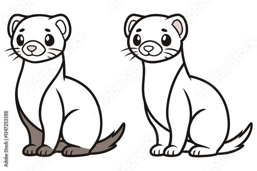 Adorable Cartoon Ermine Illustrations Coloring Pages Two Cute White Weasels Sitting
