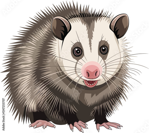 Cute cartoon opossum on white background