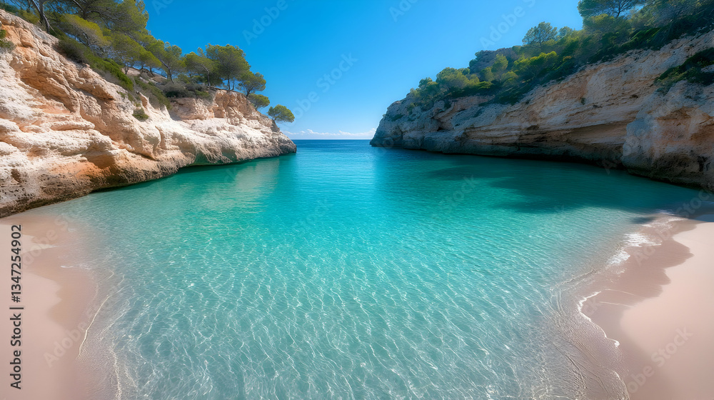 Fototapeta premium Secluded Cove with Turquoise Water and Sandy Beach