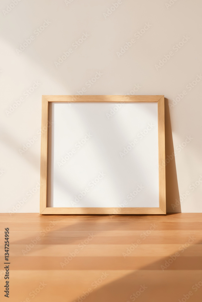 picture frame on wooden floor. background with sunlight shades