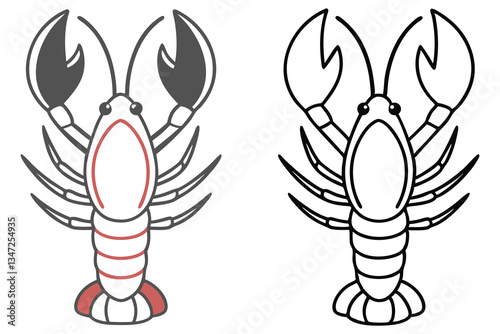 Adorable Crayfish Coloring Page Illustration Two Versions