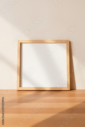 Obraz na płótnie picture frame on wooden floor. background with sunlight shades w salonie
