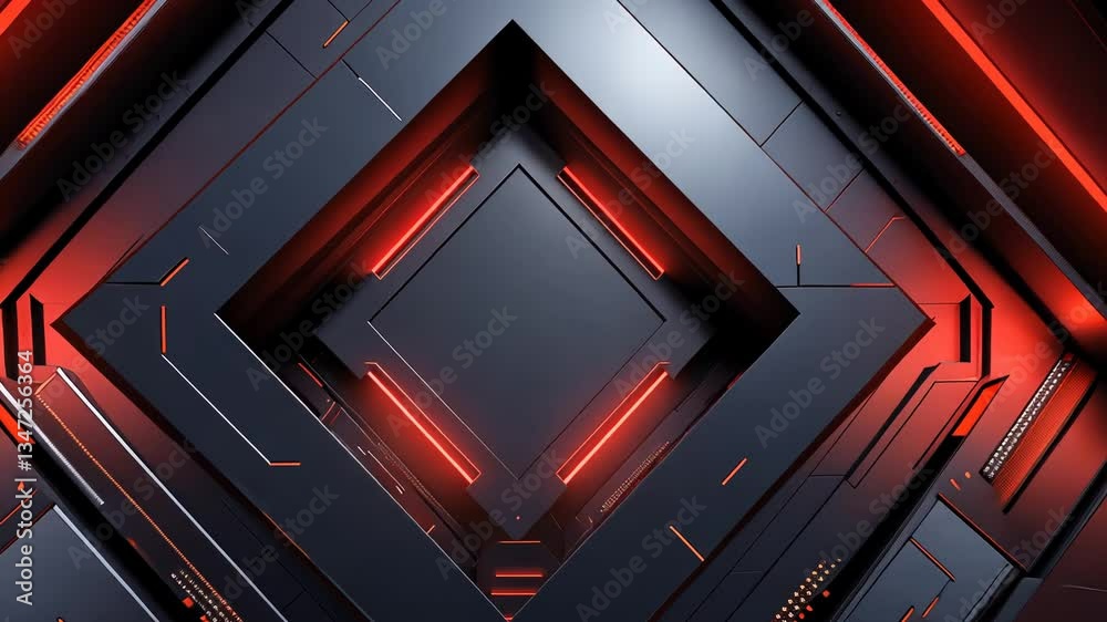 Abstract futuristic technology background with glowing red lines and dark gray geometric shapes Abstract futuristic technology background with glowing red lines and dark gray geometric shapes