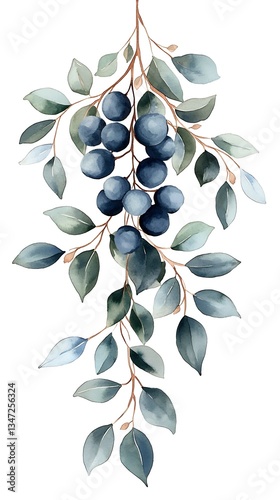 Watercolor Berries & Leaves Garland.