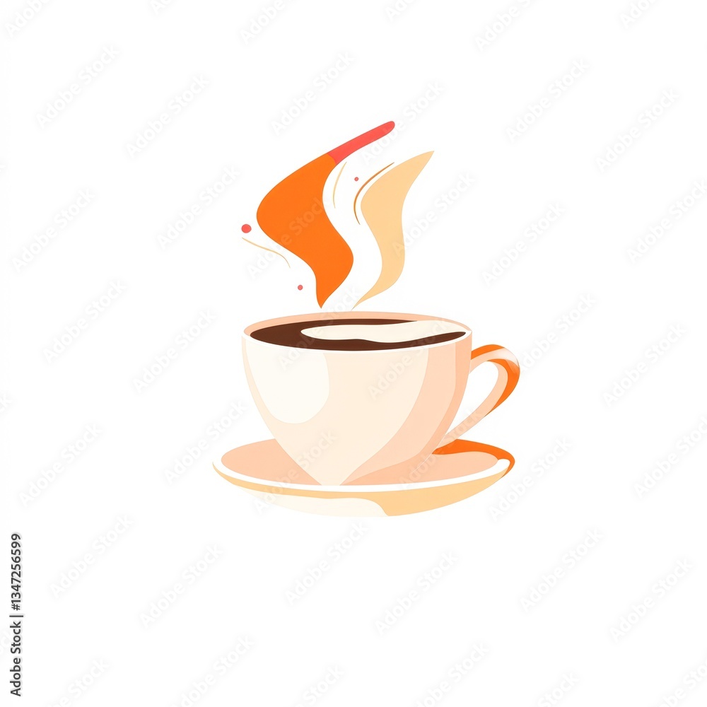 Obraz premium A stylish, minimalist illustration of a steaming coffee cup ideal for cafÃ© menus, branding, or lifestyle blogs, conveying warmth and comfort, Use it to evoke a cozy, inviting atmosphere,