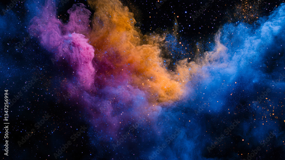 Fototapeta premium Colorful powder explosion against a dark background creates a vibrant display of colors