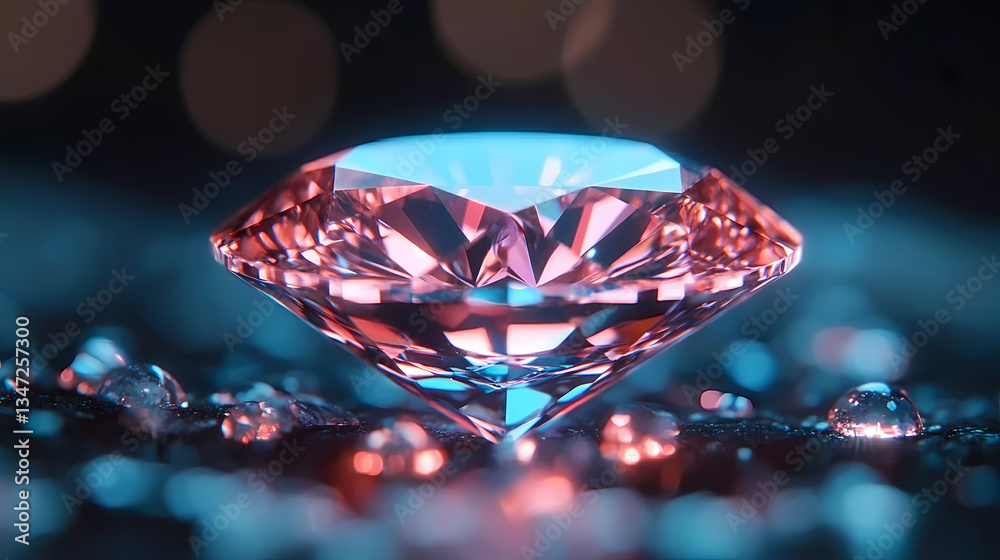 Close-up of Pink Diamond with Water Droplets