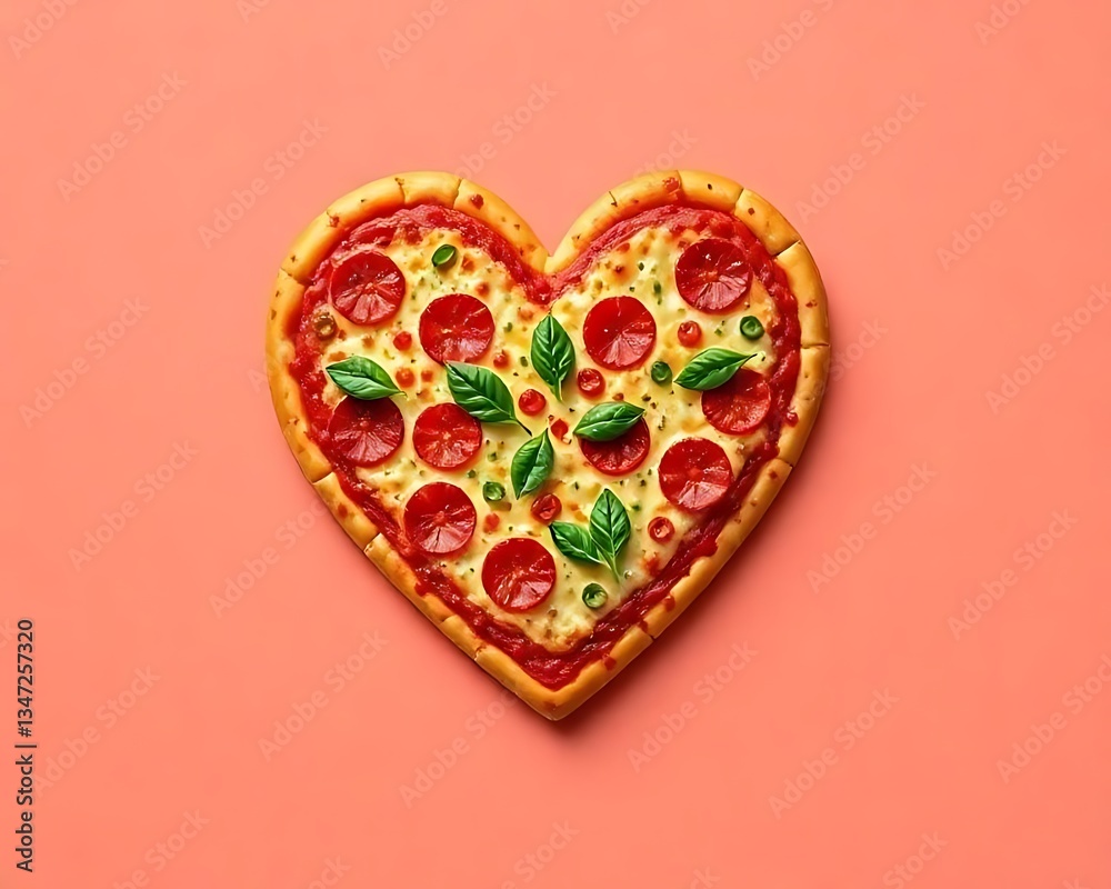 Heart shaped pizza slice with salami and cheese on white & transparent a background. Heart shaped pizza slice with salami and cheese on white & transparent a background.