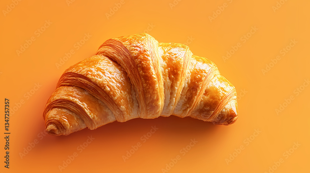 Golden Croissant on Orange Background