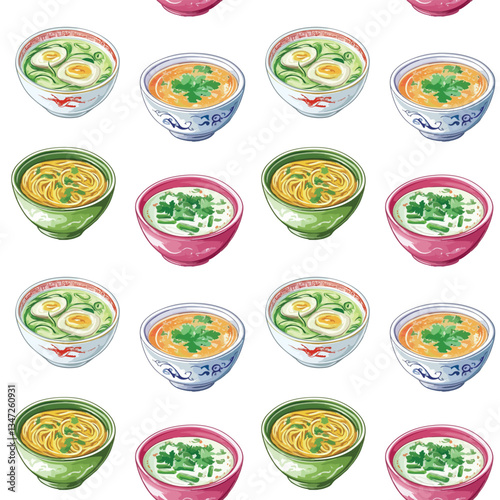 seamless pattern of bowls of soup