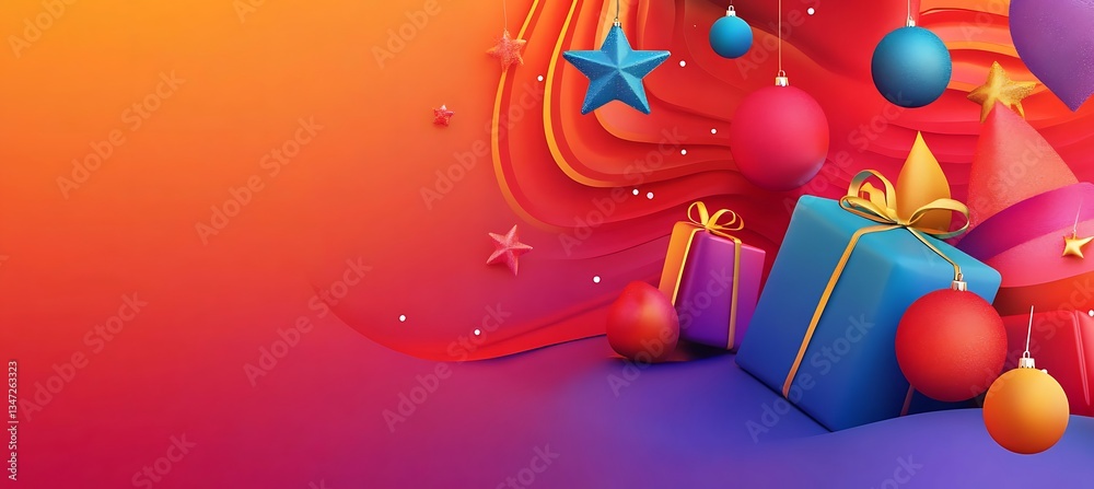 Fototapeta premium A vibrant holiday sale banner with festive decorations and space for a discount code