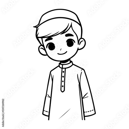 muslim kids character outline illustration